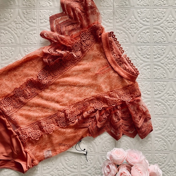 Dusty Rose Body Suit Lace Blouse - Picture 2 of 6